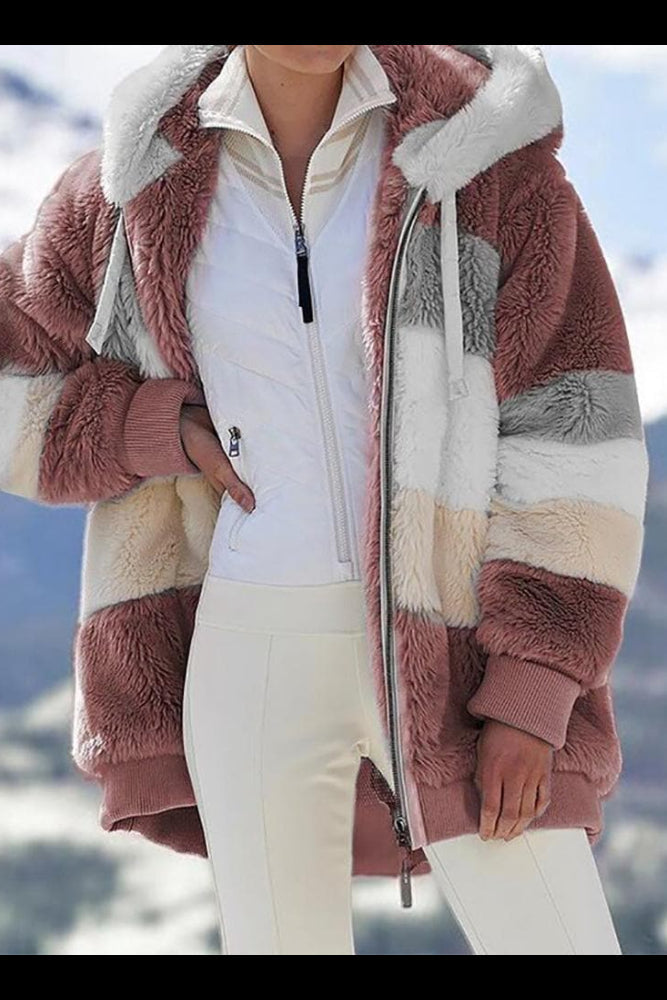 MAISON CHÉRIE | Chaqueta cálida mujer con capucha y bloques de color