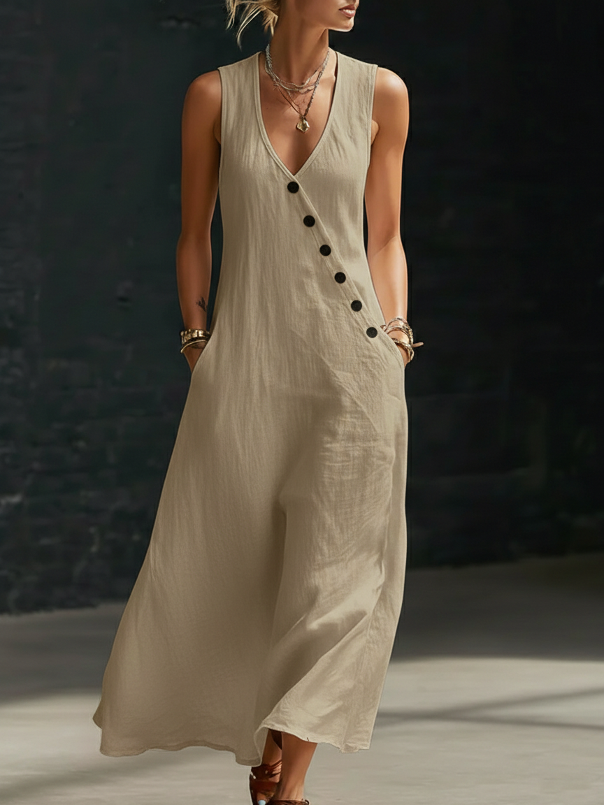 Vestido Aurore | Maxi Minimalista con Botones, Fluido