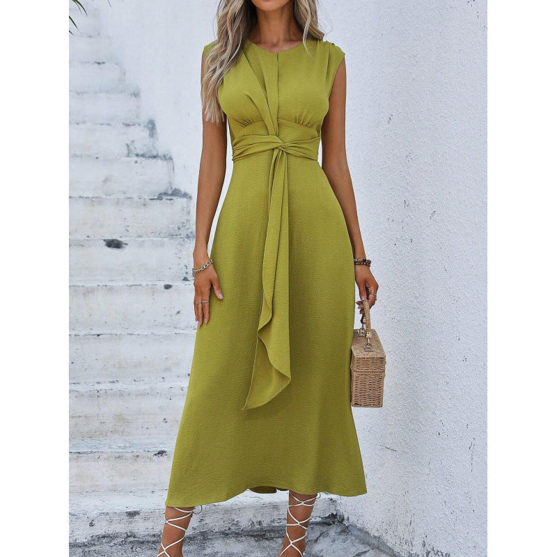 MAISON CHÉRIE | Vestido largo para mujer con cintura drapeada y diseño sin mangas