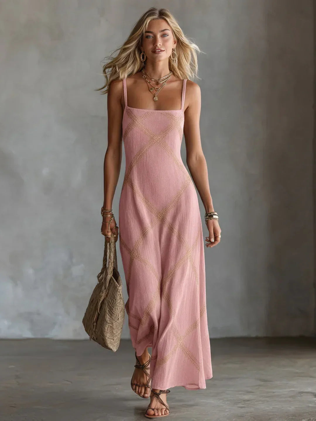 MAISON CHÉRIE | Vestido largo mujer de tirantes con estampado geométrico