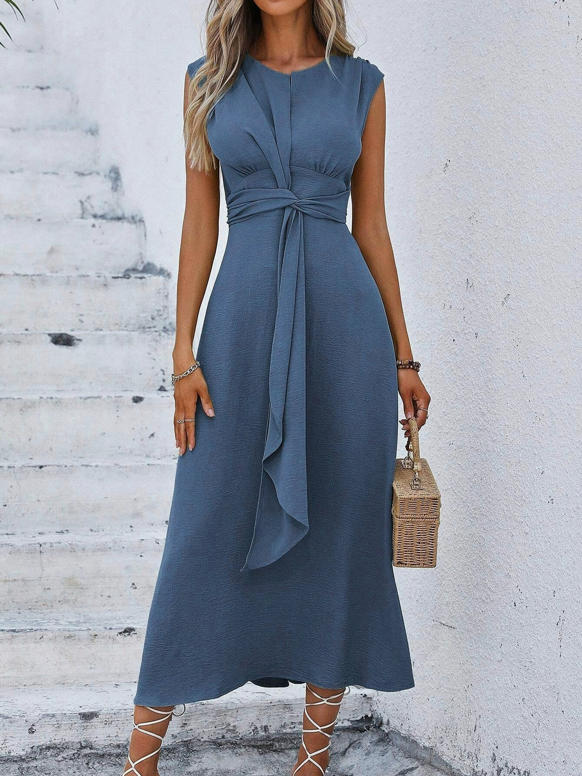 MAISON CHÉRIE | Vestido largo para mujer con cintura drapeada y diseño sin mangas