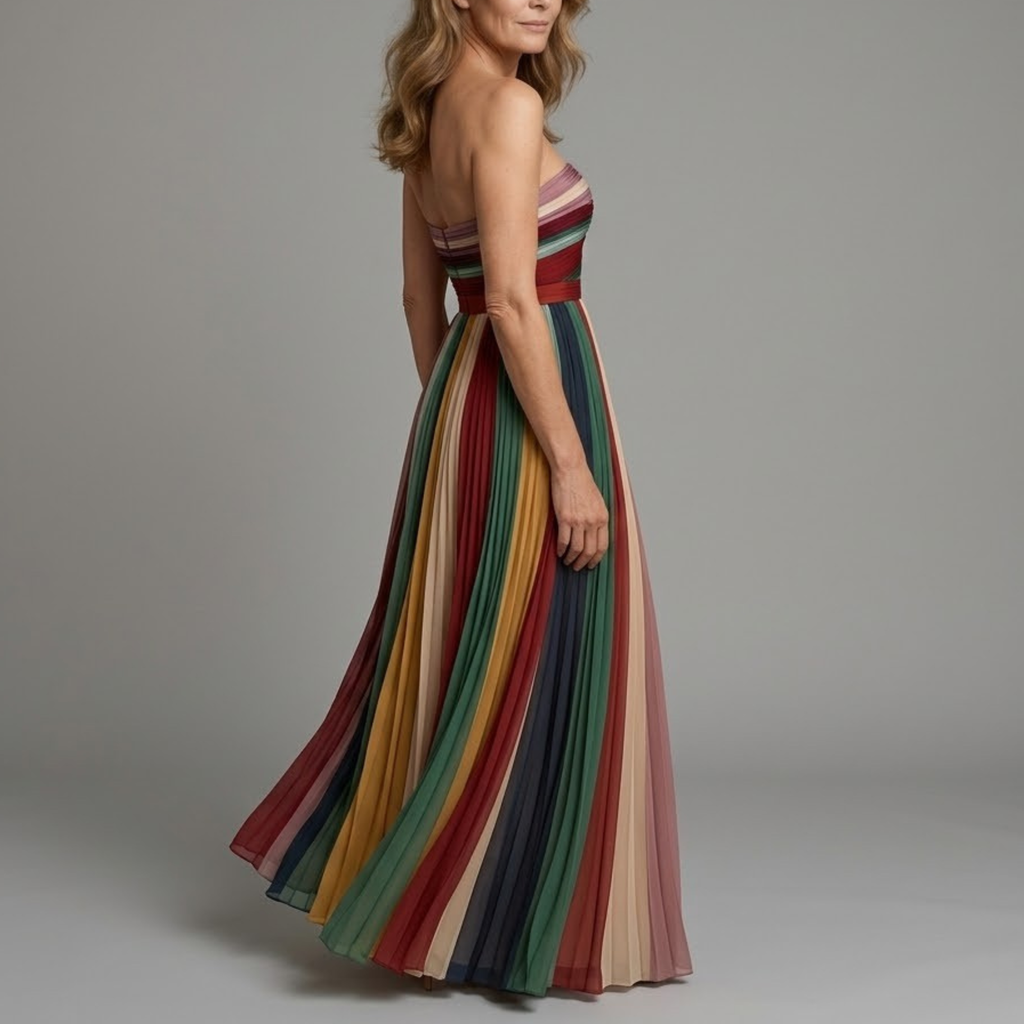 MAISON CHÉRIE | Vestido largo mujer sin tirantes – vestido verano plisado elegante