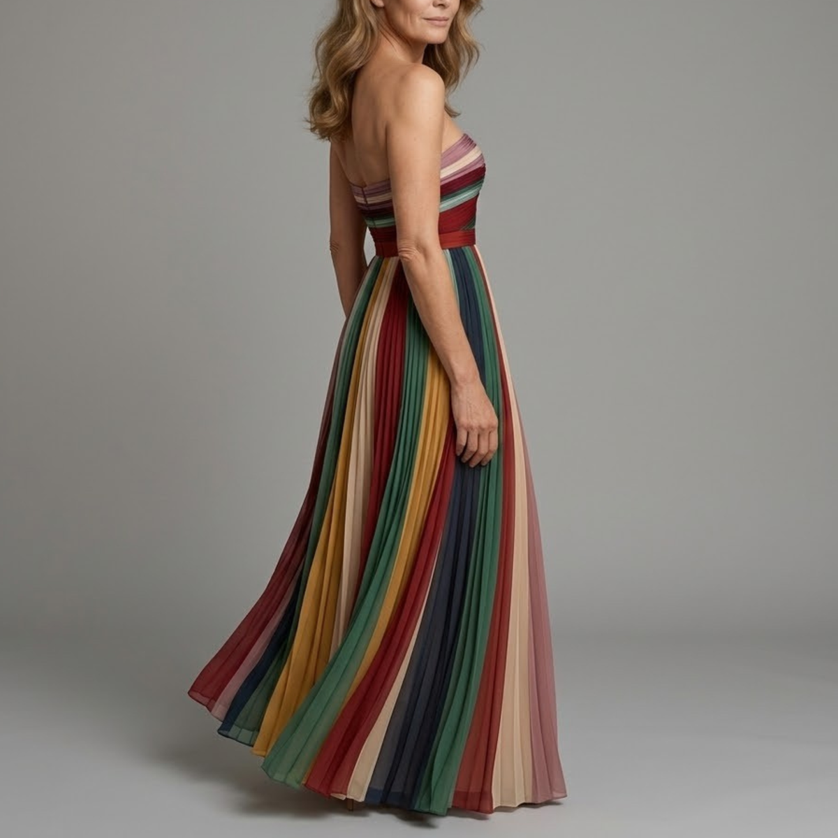MAISON CHÉRIE | Vestido largo mujer sin tirantes – vestido verano plisado elegante
