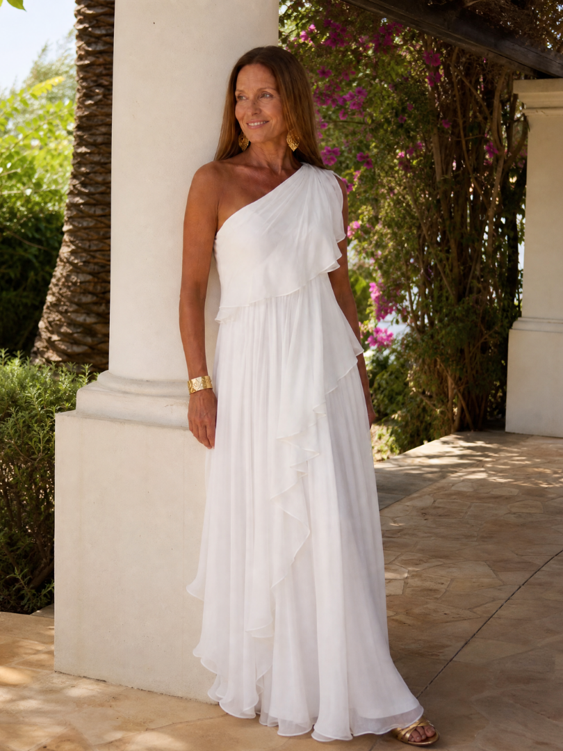 MAISON CHÉRIE | Vestido maxi asimétrico para mujer con volantes
