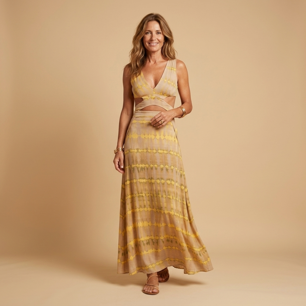 MAISON CHÉRIE | Vestido largo mujer tie-dye con abertura lateral – estilo boho verano elegante