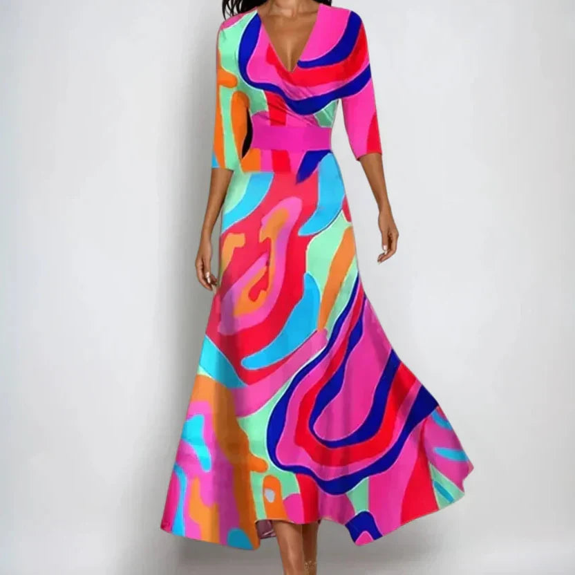 Vestido Inès | Largo Floral con Escote en V y Ajuste Envolvente