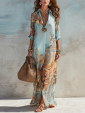 MAISON CHÉRIE | Vestido camisero largo para mujer con estampado artístico bohemio