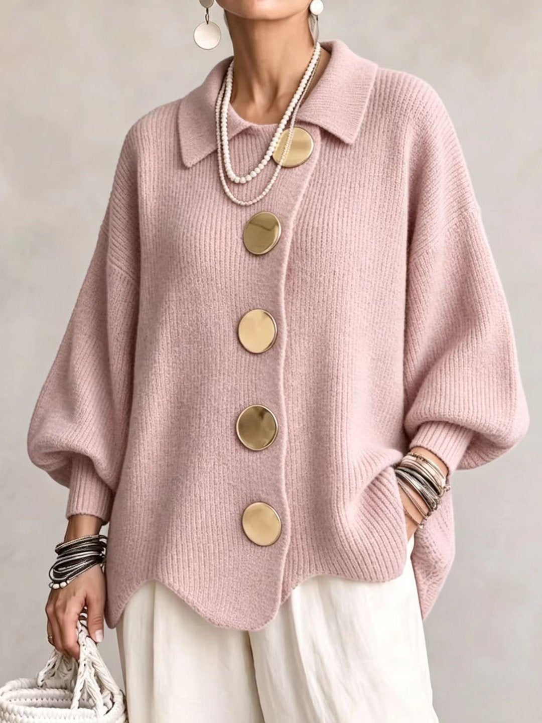 MAISON CHÉRIE | Cárdigan Oversize con Cuello y Botones Metálicos