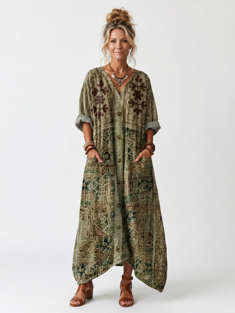 MAISON CHÉRIE | Vestido bohemio de mujer con botones y estampado floral