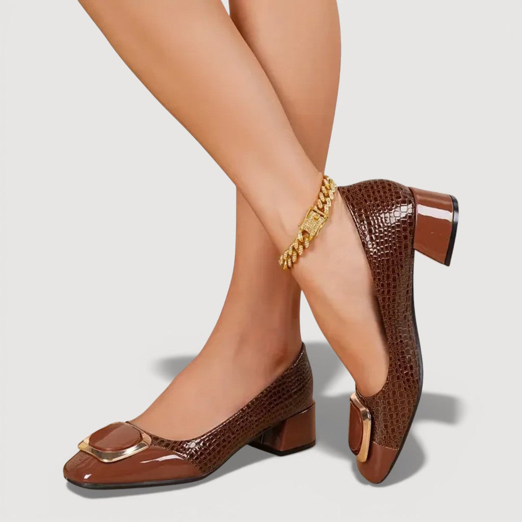 MAISON CHÉRIE | Tacones Bloque Mujer Con Acabado Croco – Zapatos Elegantes Cómodos De Tacón Bajo