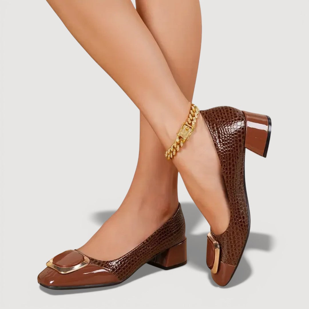 MAISON CHÉRIE | Tacones Bloque Mujer Con Acabado Croco – Zapatos Elegantes Cómodos De Tacón Bajo