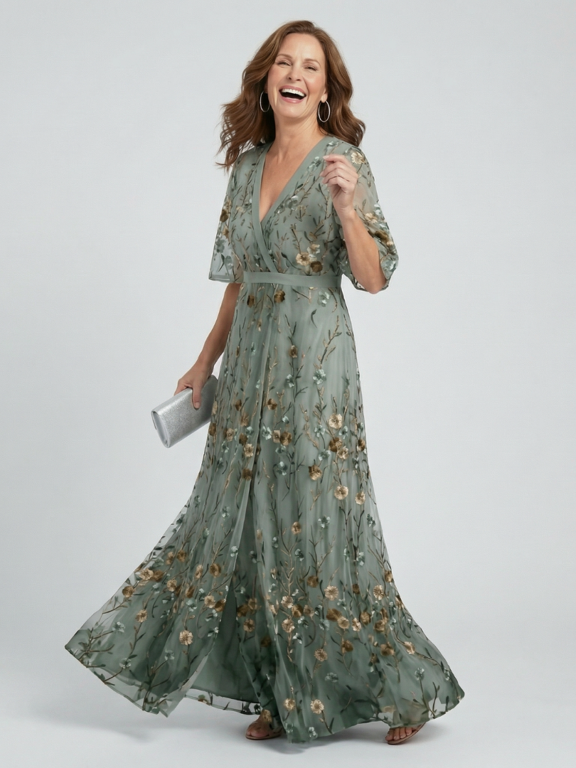 MAISON CHÉRIE | Vestido largo floral para mujer con escote cruzado
