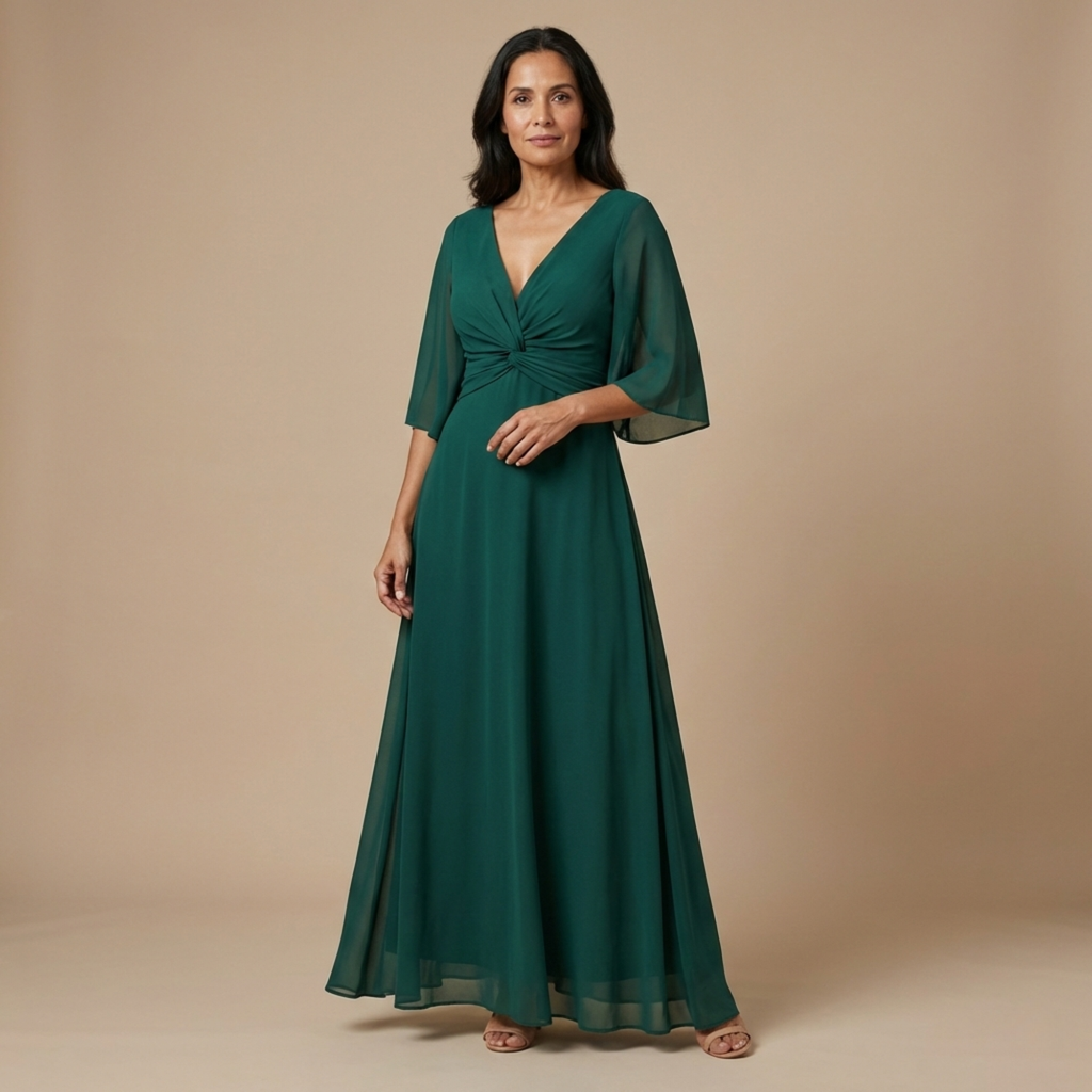 MAISON CHÉRIE | Vestido Largo Mujer Elegante Fluido – Escote V y Detalle Fruncido