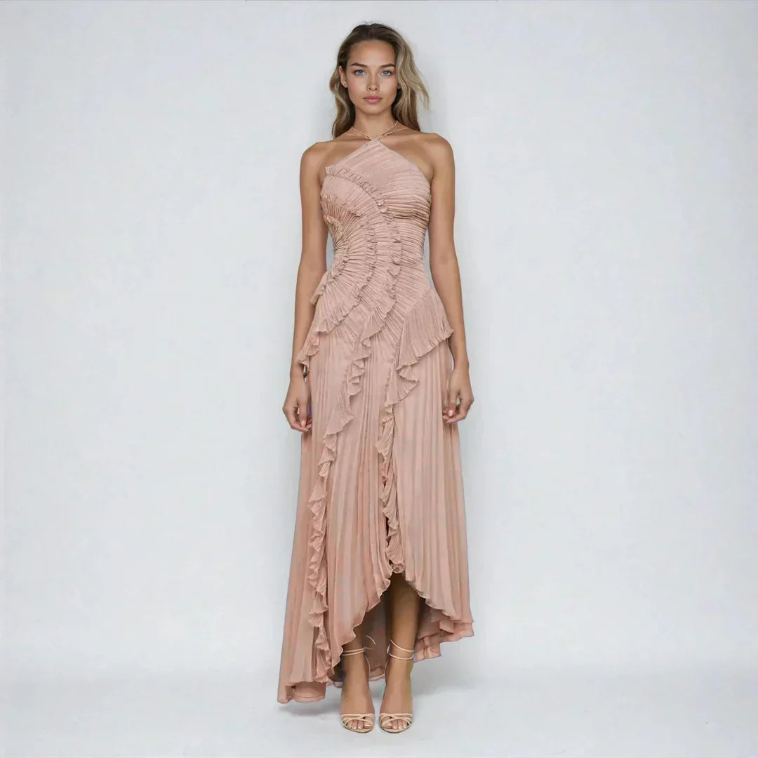 MAISON CHÉRIE | Vestido largo mujer con volantes y escote halter