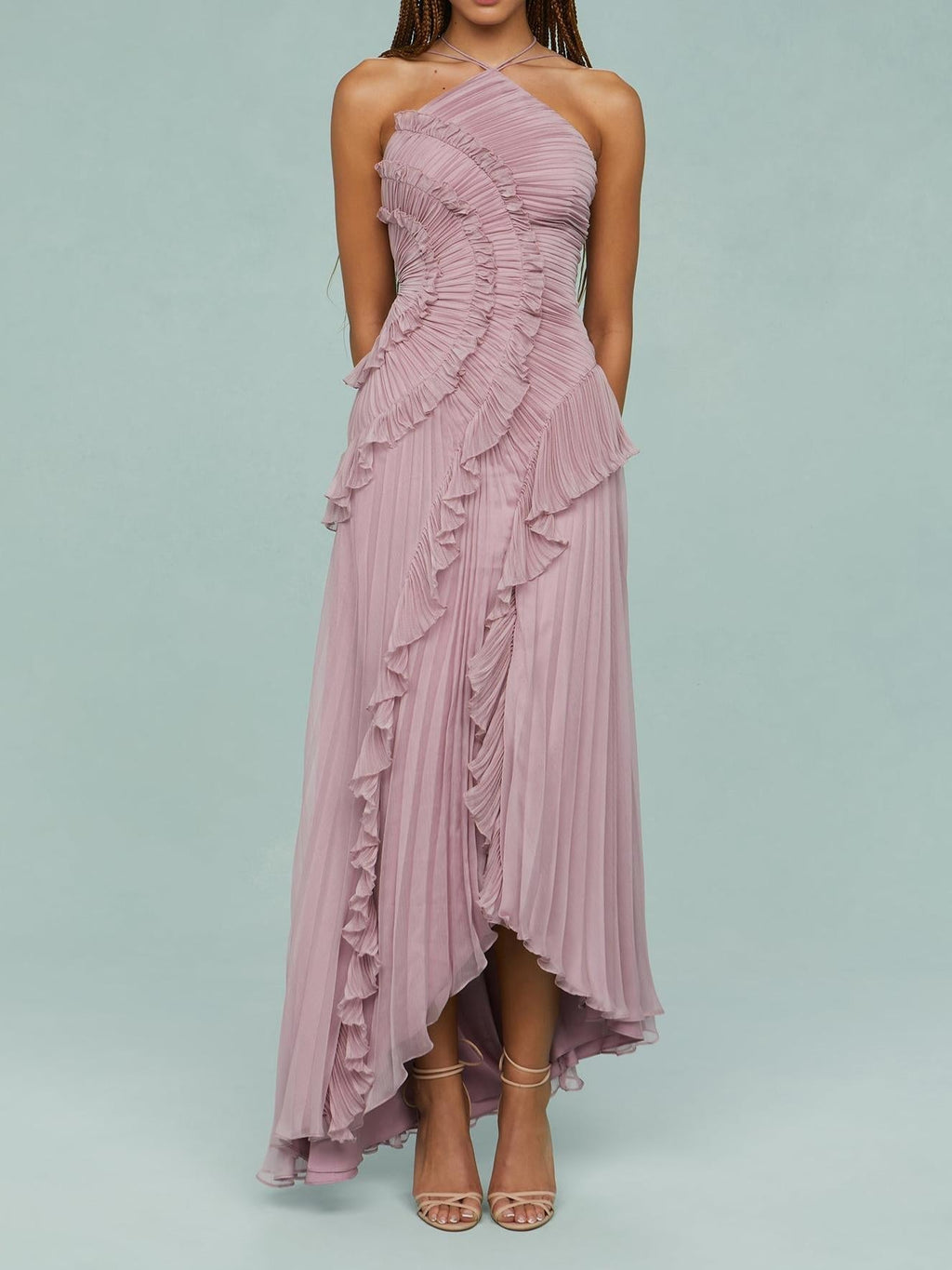 MAISON CHÉRIE | Vestido largo mujer con volantes y escote halter