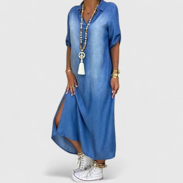 MAISON CHÉRIE | Vestido Maxi Mujer Estilo Denim – Diseño Suelto Elegante y Versátil