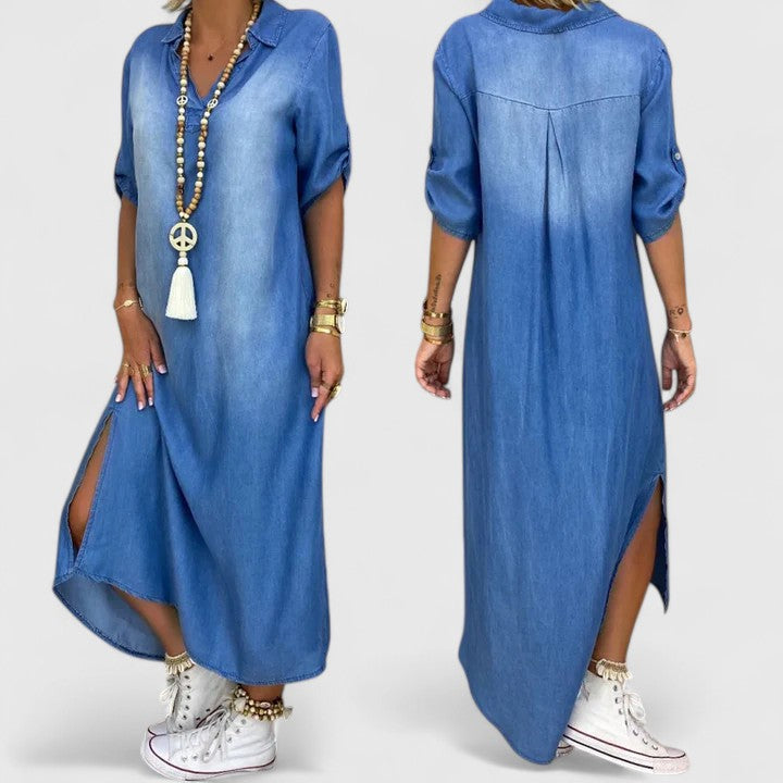 MAISON CHÉRIE | Vestido Maxi Mujer Estilo Denim – Diseño Suelto Elegante y Versátil