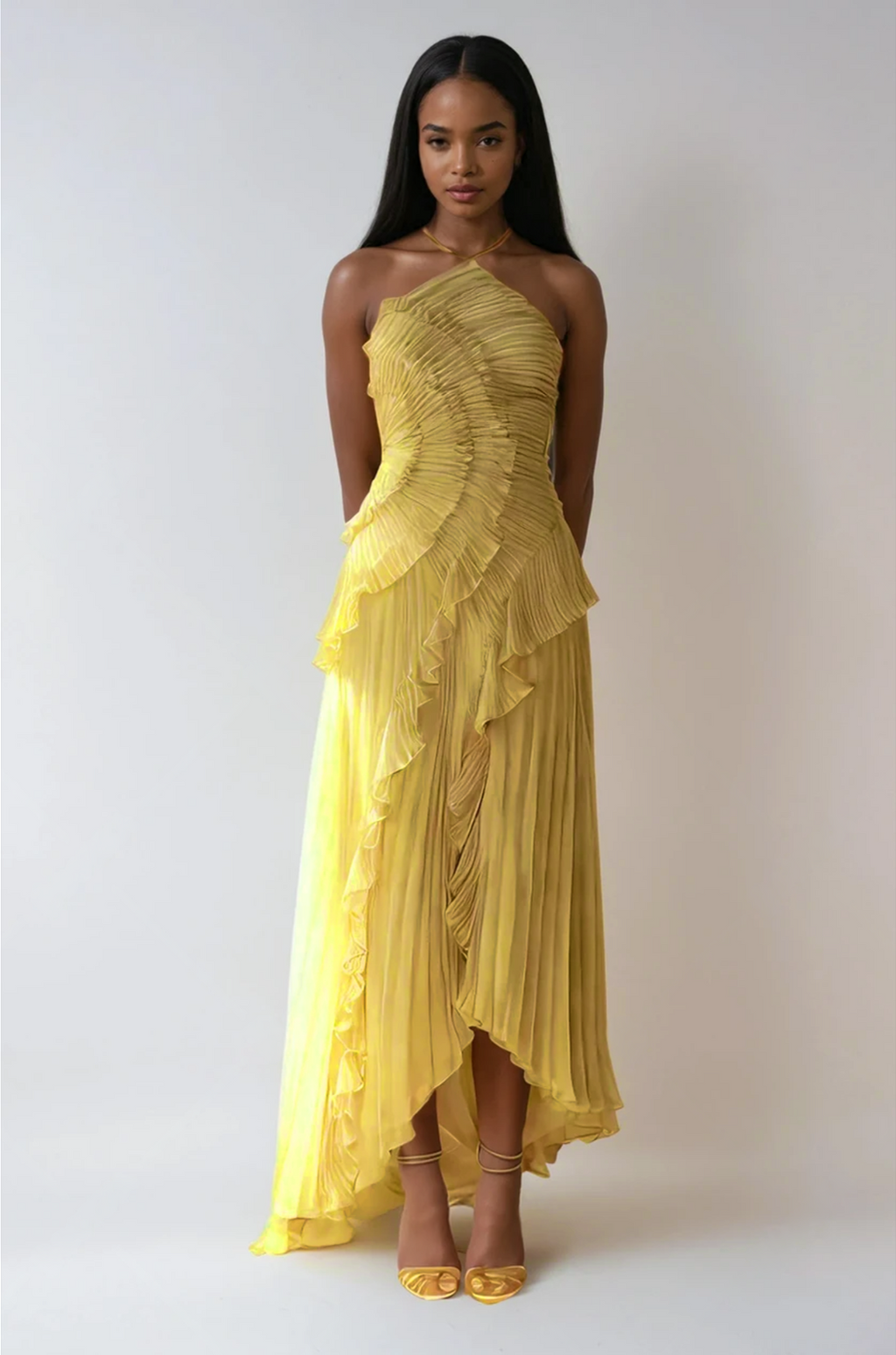 MAISON CHÉRIE | Vestido largo mujer con volantes y escote halter