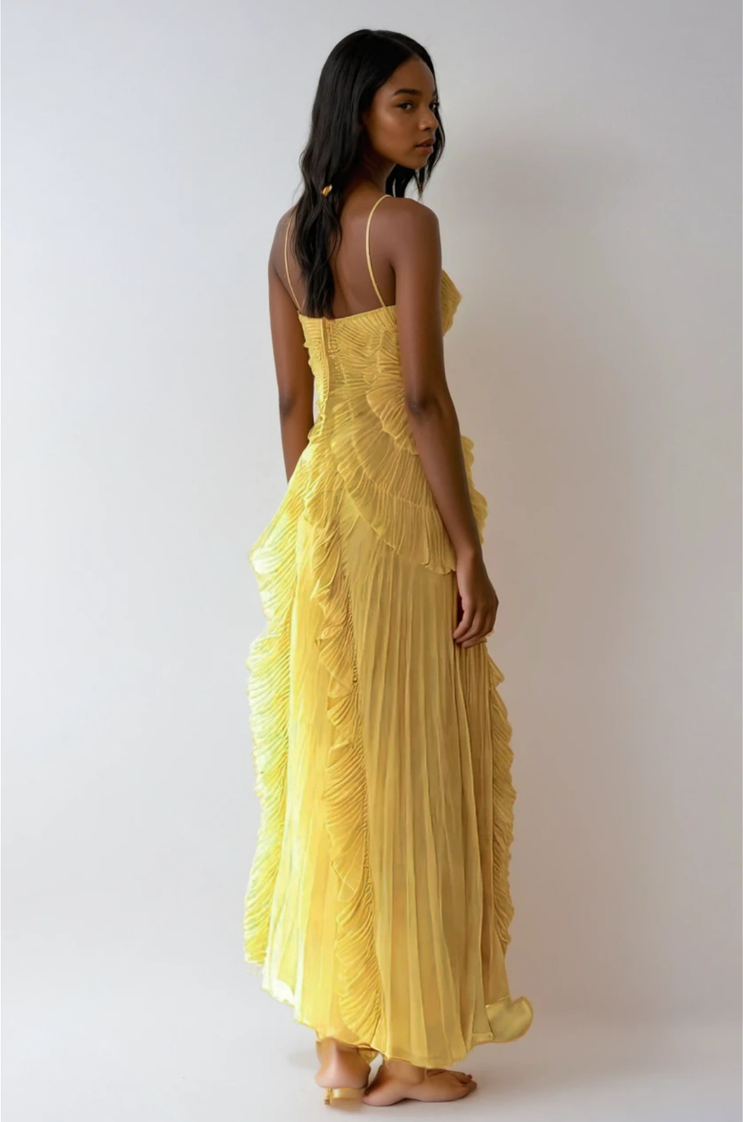MAISON CHÉRIE | Vestido largo mujer con volantes y escote halter
