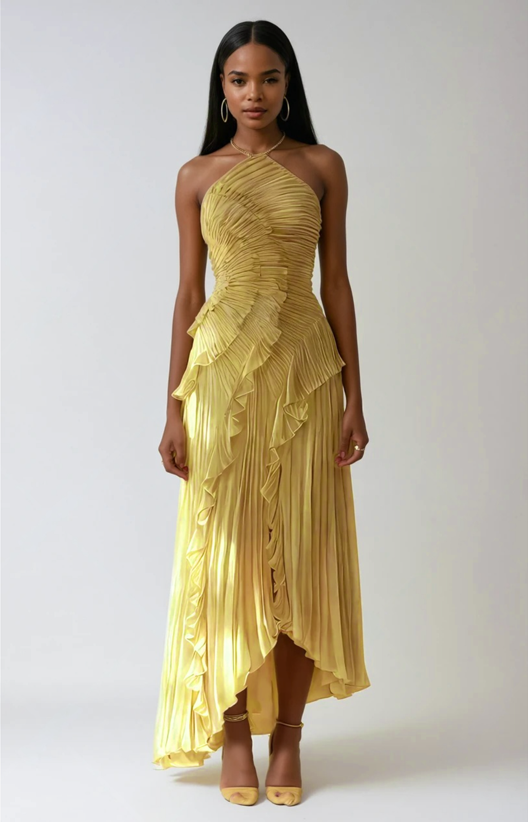 MAISON CHÉRIE | Vestido largo mujer con volantes y escote halter