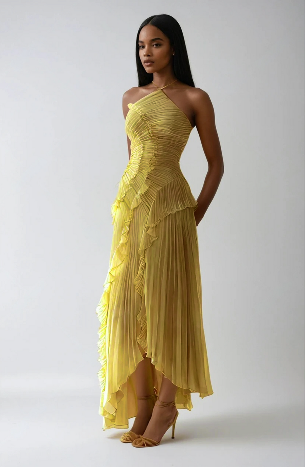 MAISON CHÉRIE | Vestido largo mujer con volantes y escote halter