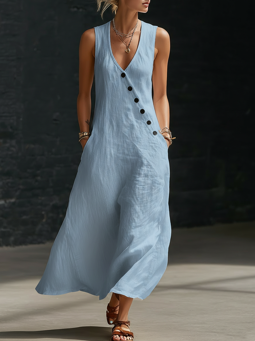 Vestido Aurore | Maxi Minimalista con Botones, Fluido