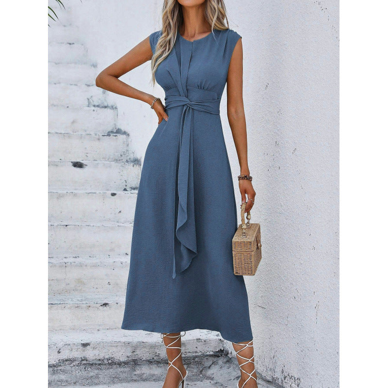 MAISON CHÉRIE | Vestido largo para mujer con cintura drapeada y diseño sin mangas