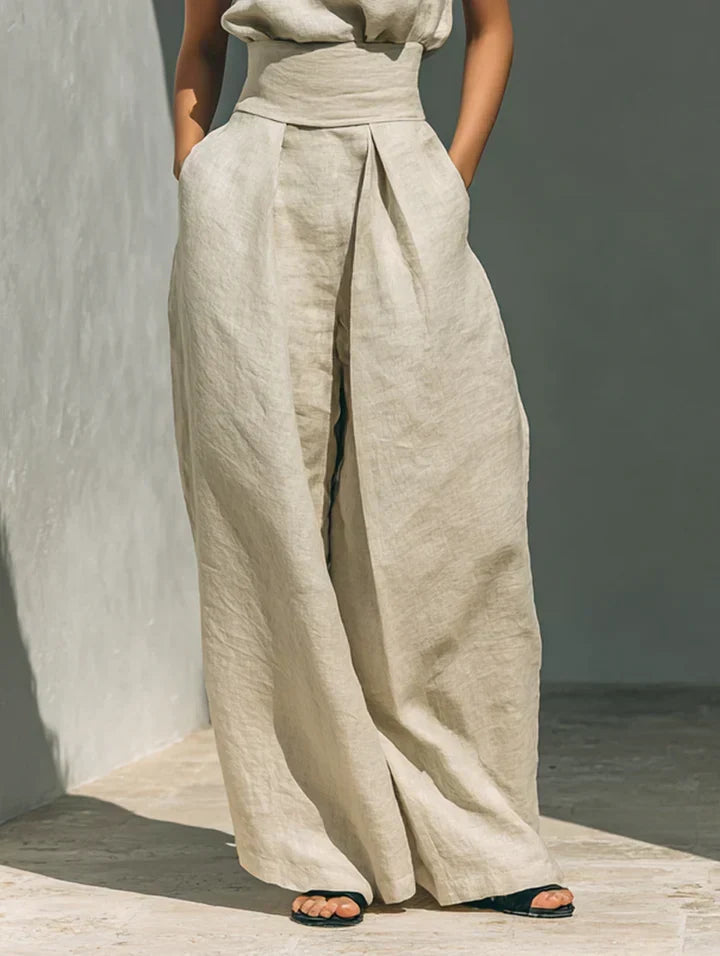 MAISON CHÉRIE | Fernanda | Conjunto Minimalista de Top y Pantalón de Pierna Ancha en Algodón y Lino para Mujer