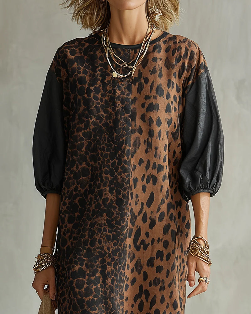 MAISON CHÉRIE | Vestido de mujer con estampado leopardo y mangas abullonadas