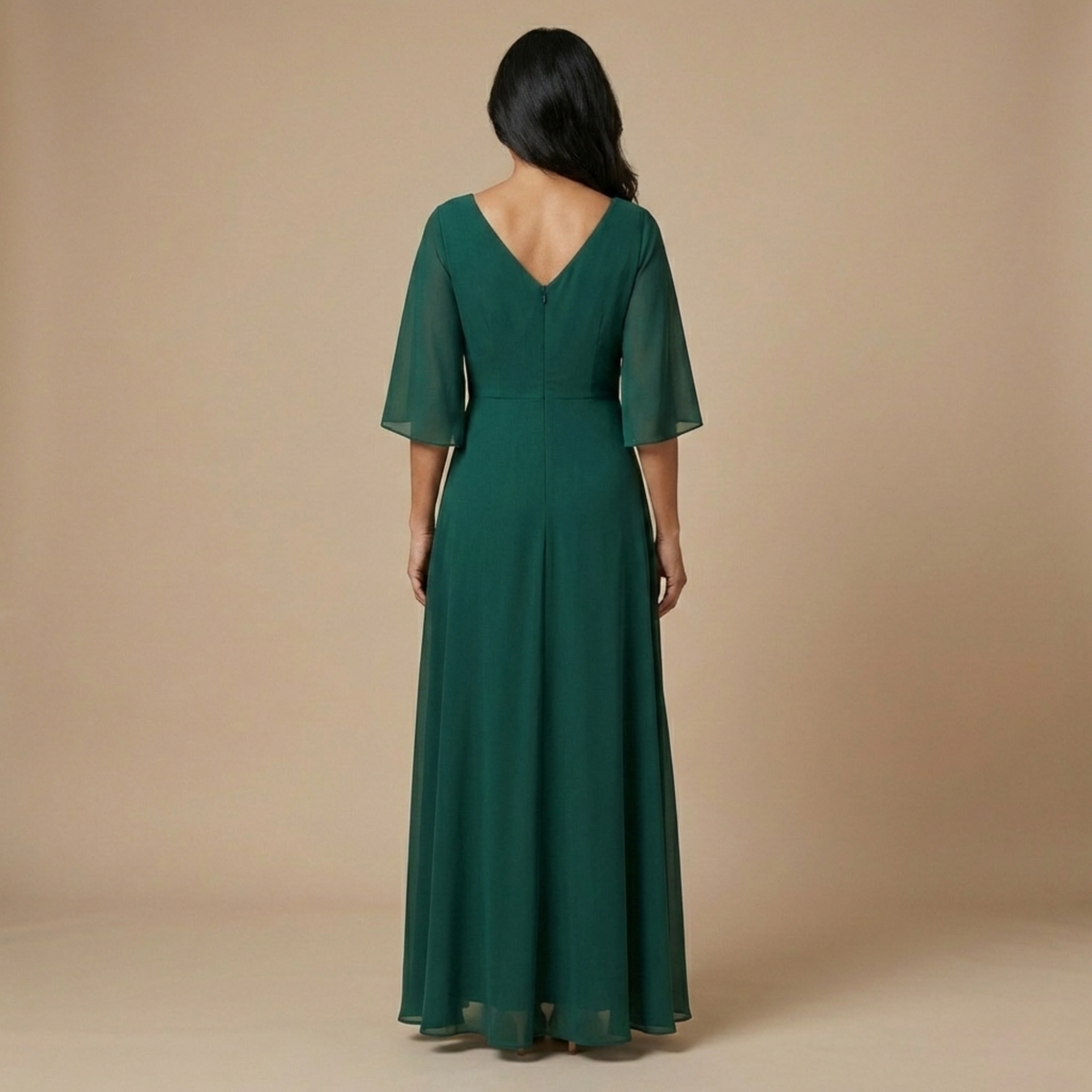 MAISON CHÉRIE | Vestido Largo Mujer Elegante Fluido – Escote V y Detalle Fruncido