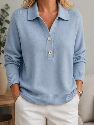 MAISON CHÉRIE | Suéter de mujer con cuello de camisa y botones decorativos finos
