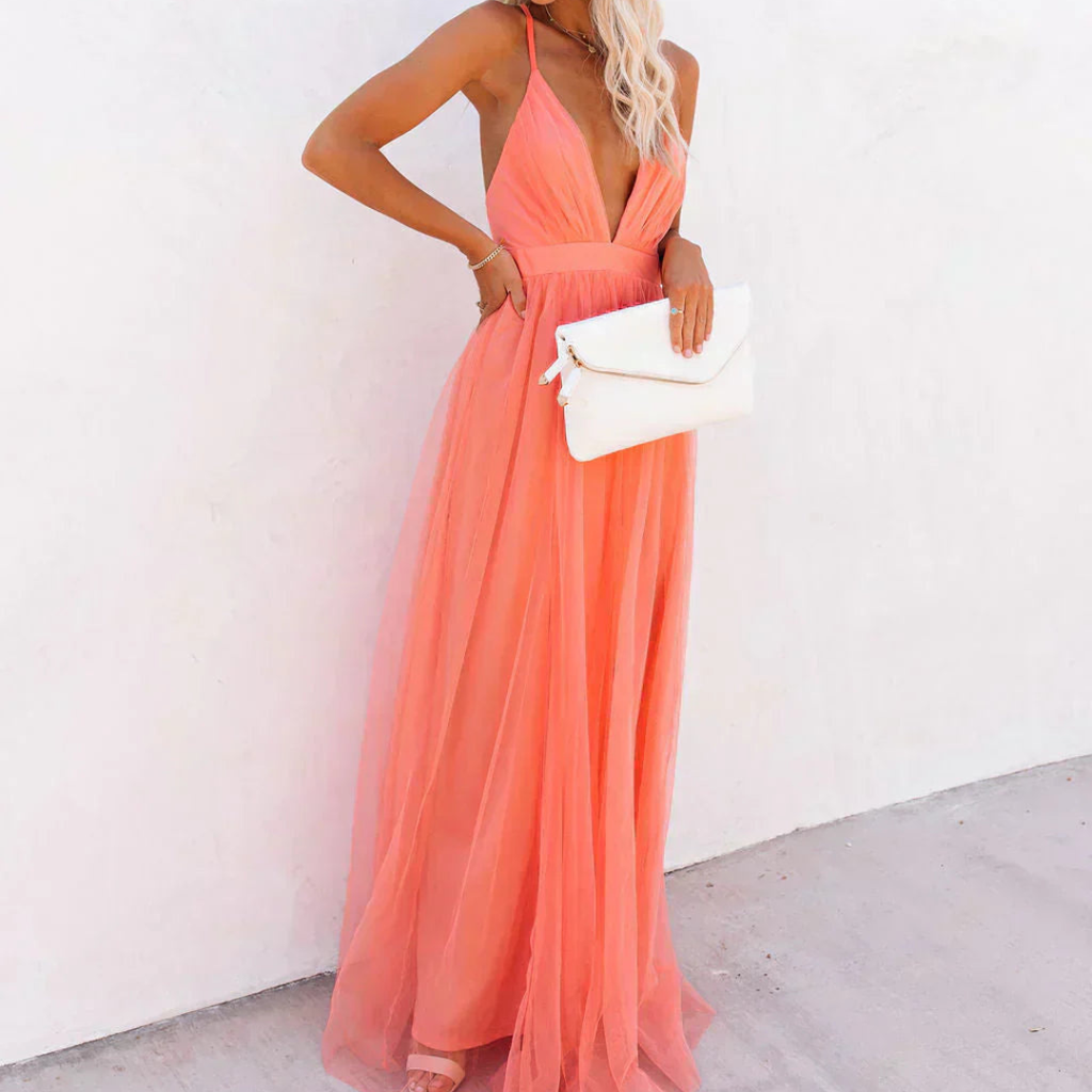 MAISON CHÉRIE | Vestido largo fluido mujer espalda descubierta – elegante verano