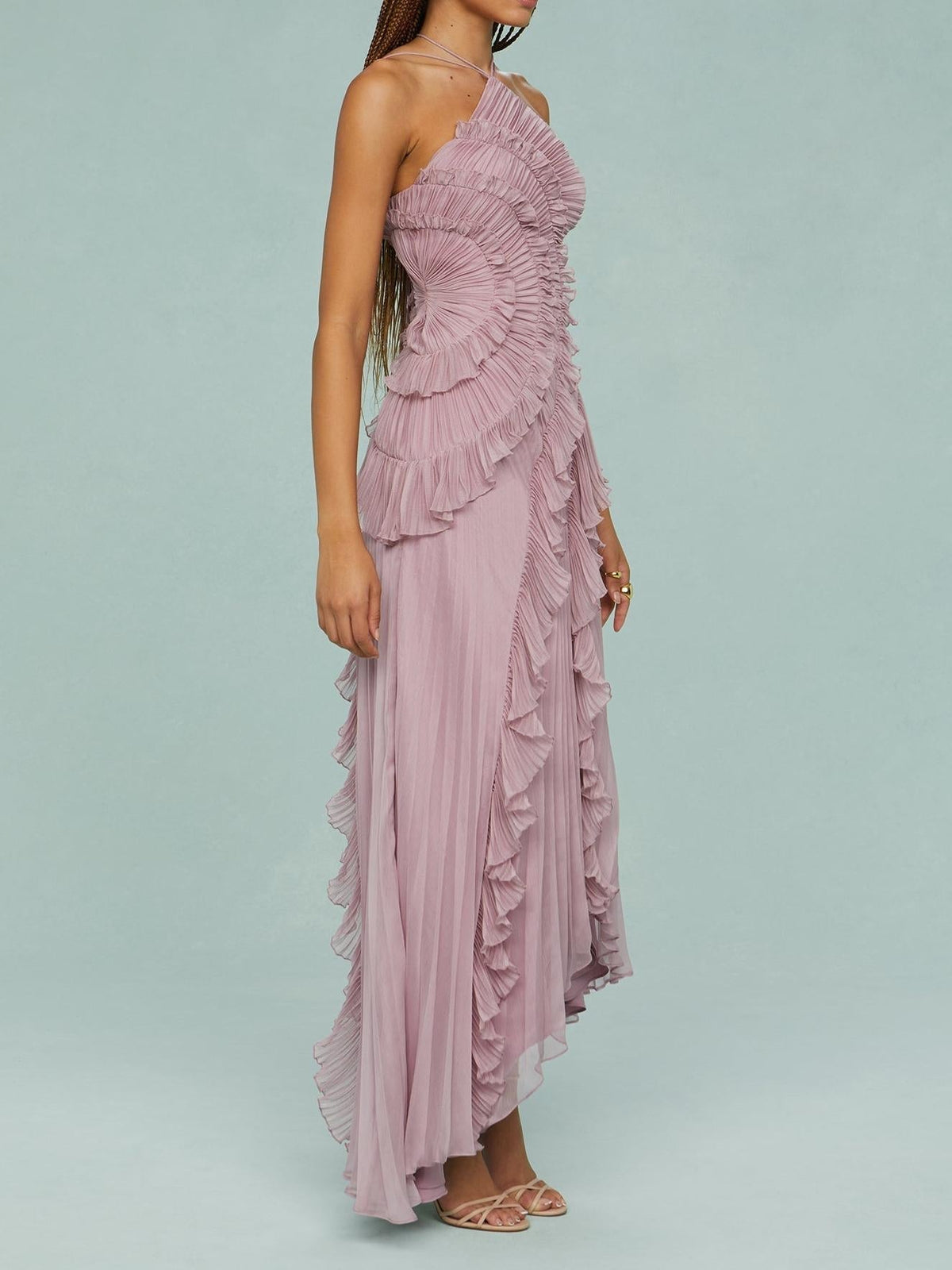 MAISON CHÉRIE | Vestido largo mujer con volantes y escote halter