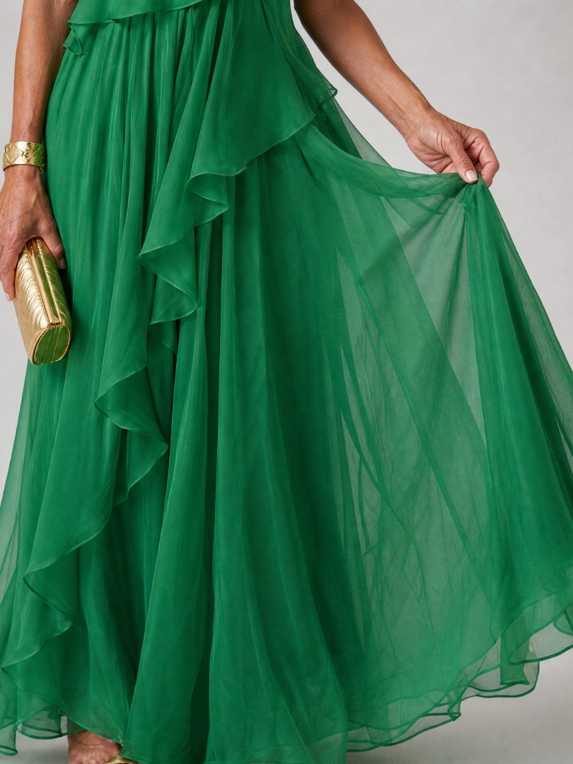MAISON CHÉRIE | Vestido maxi asimétrico para mujer con volantes
