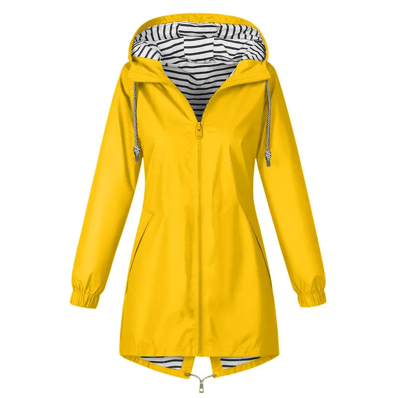 Impermeable Estelle | Largo con Capucha y Forro a Rayas