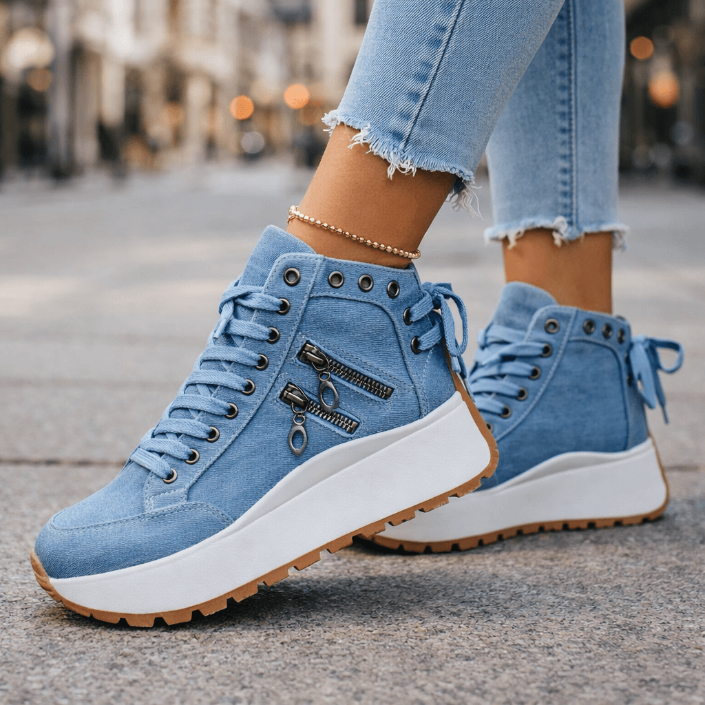 MAISON CHÉRIE | Zapatillas mujer plataforma denim chunky cremalleras urbanas