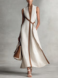 MAISON CHÉRIE | Vestido largo mujer lino sin mangas – vestido fluido elegante verano