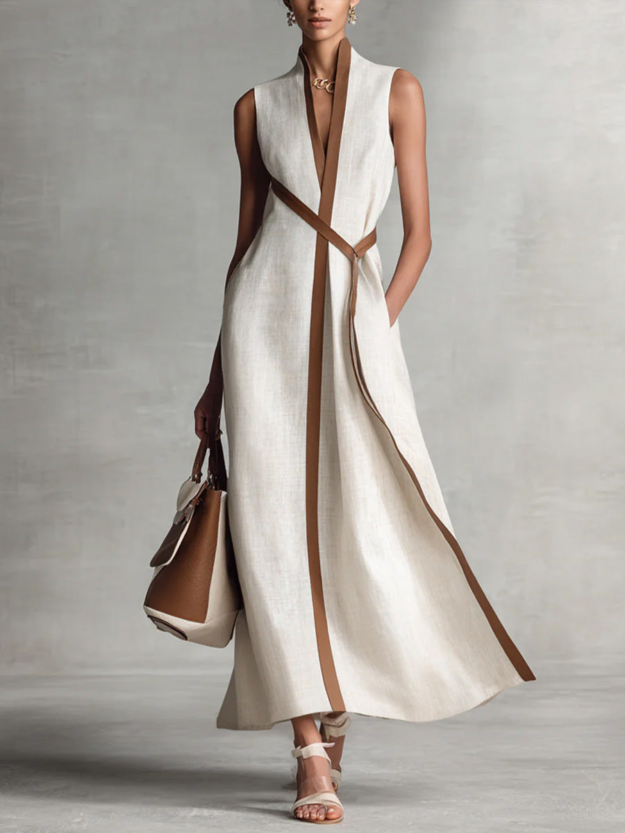 MAISON CHÉRIE | Vestido largo mujer lino sin mangas – vestido fluido elegante verano