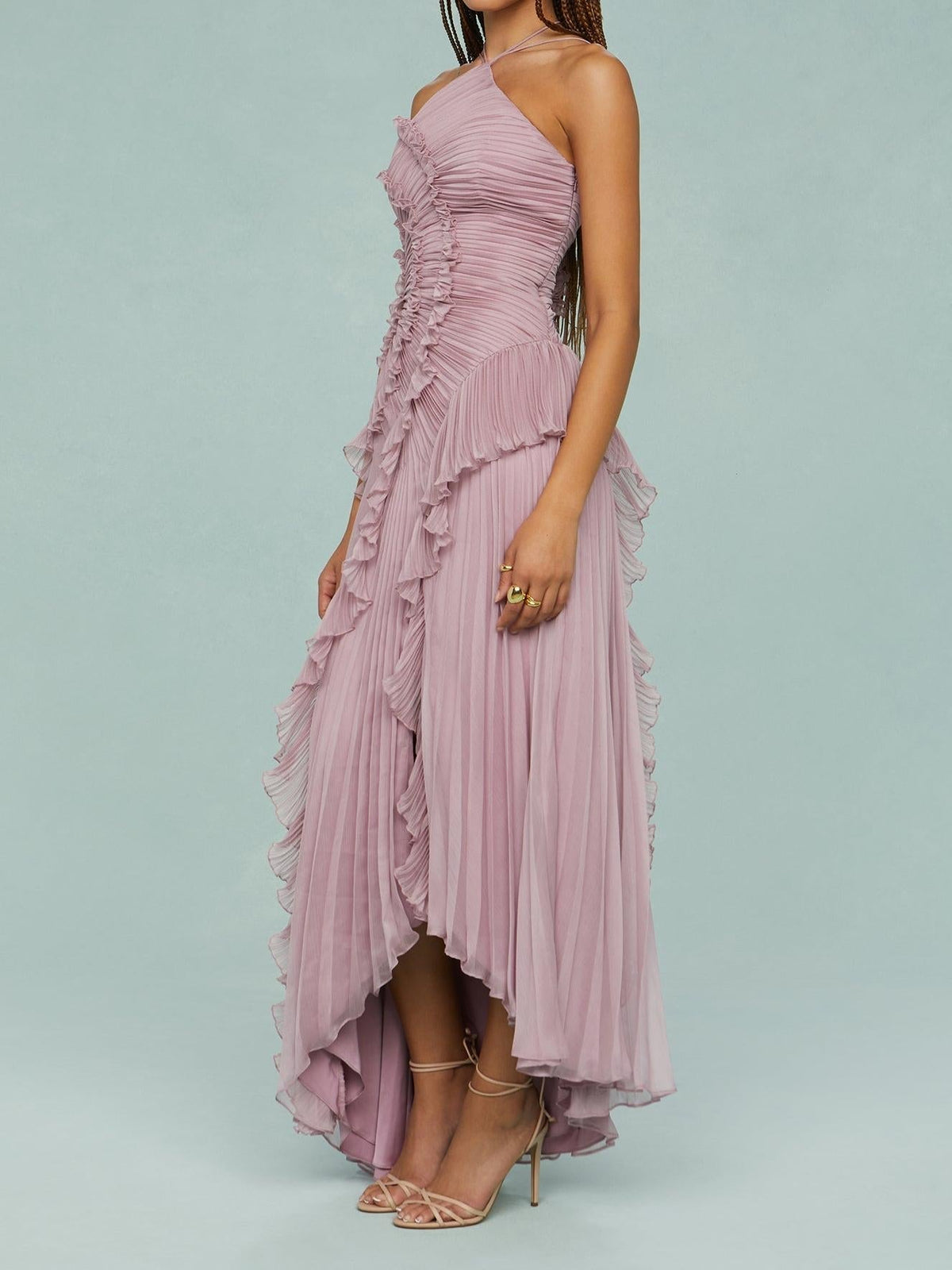 MAISON CHÉRIE | Vestido largo mujer con volantes y escote halter