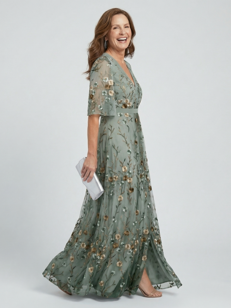 MAISON CHÉRIE | Vestido largo floral para mujer con escote cruzado