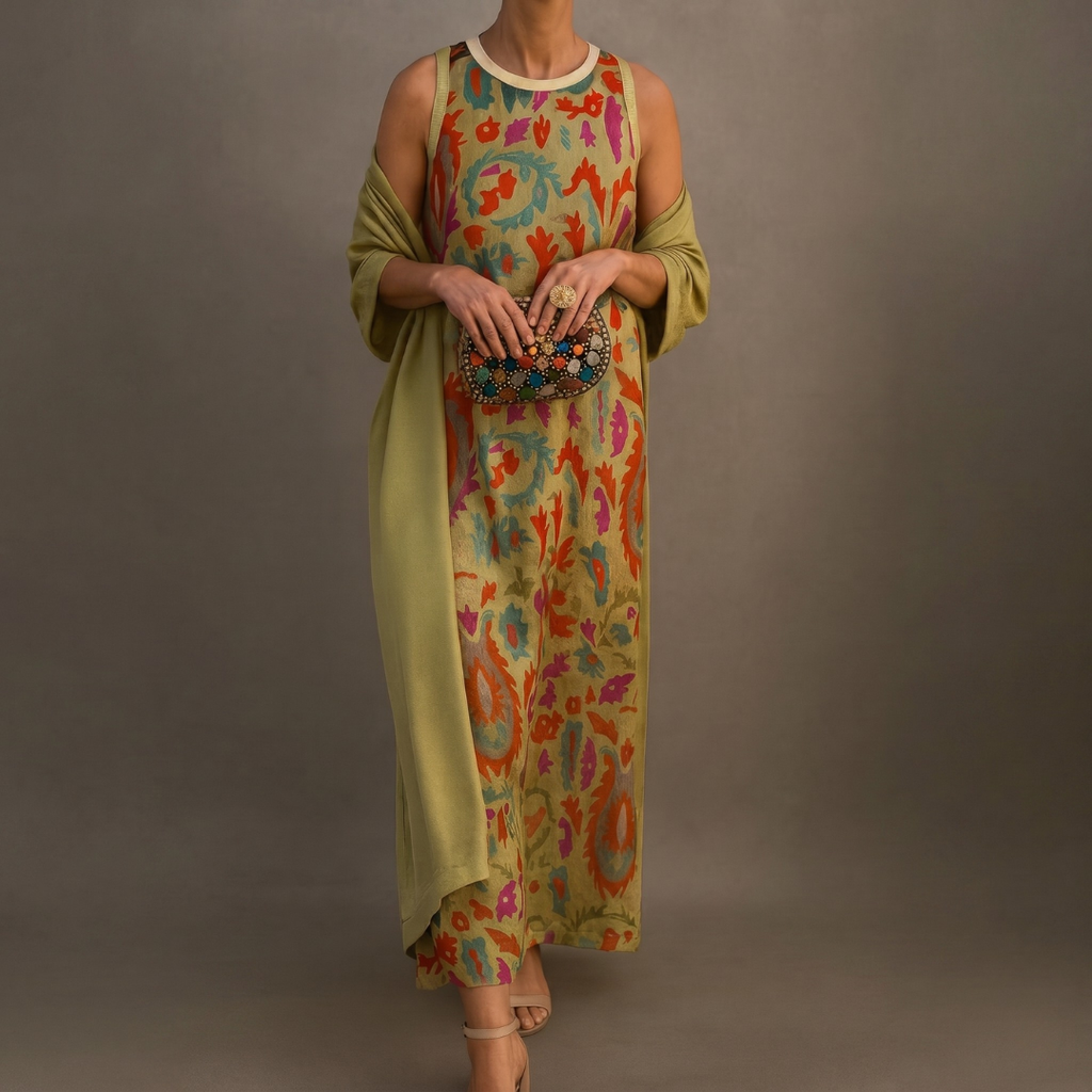 MAISON CHÉRIE | Conjunto de vestido largo para mujer con chaleco abierto a juego