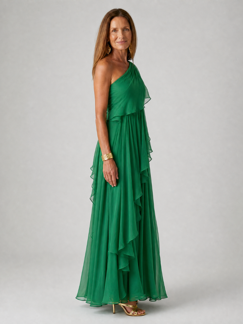 MAISON CHÉRIE | Vestido maxi asimétrico para mujer con volantes