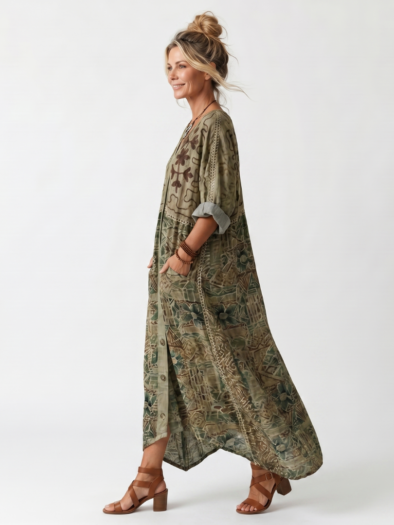 MAISON CHÉRIE | Vestido bohemio de mujer con botones y estampado floral