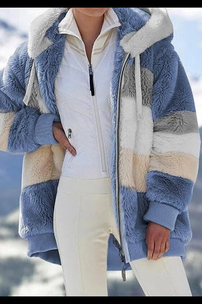 MAISON CHÉRIE | Chaqueta cálida mujer con capucha y bloques de color
