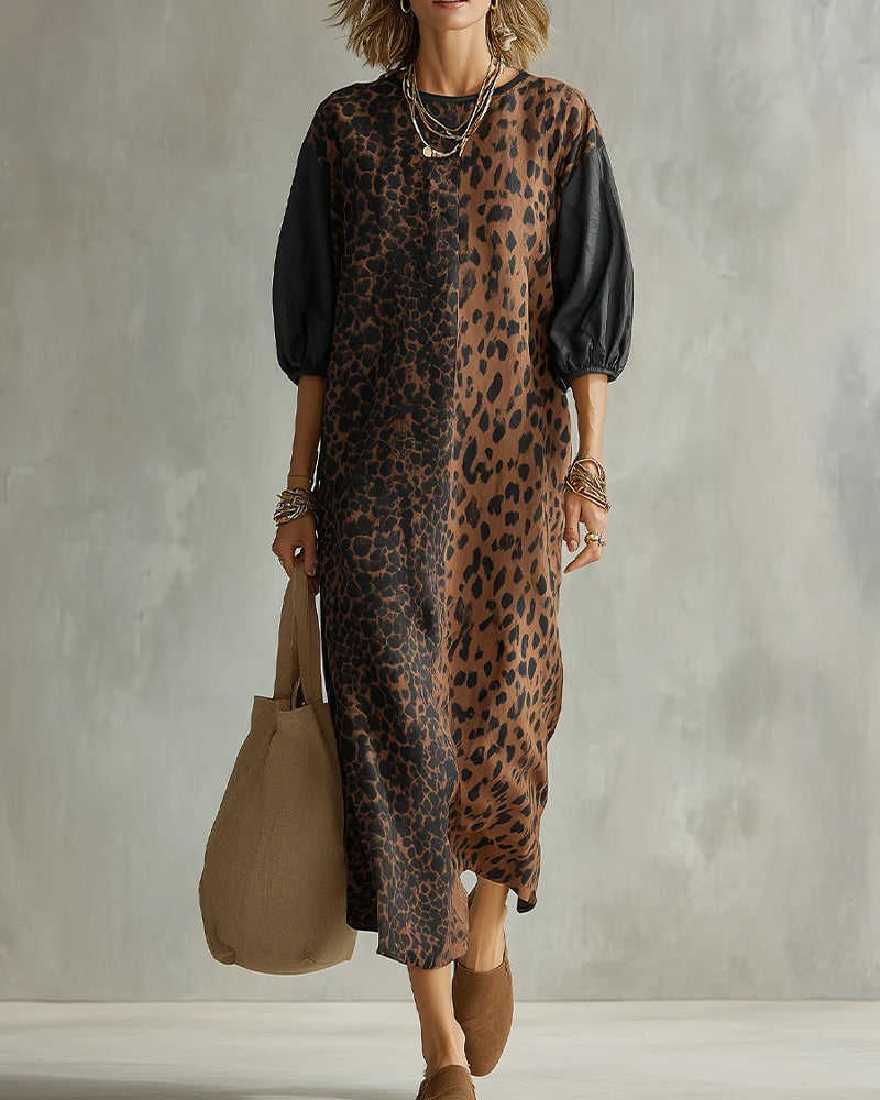 MAISON CHÉRIE | Vestido de mujer con estampado leopardo y mangas abullonadas