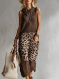 MAISON CHÉRIE | Vestido largo mujer punto sin mangas estampado leopardo cuello alto