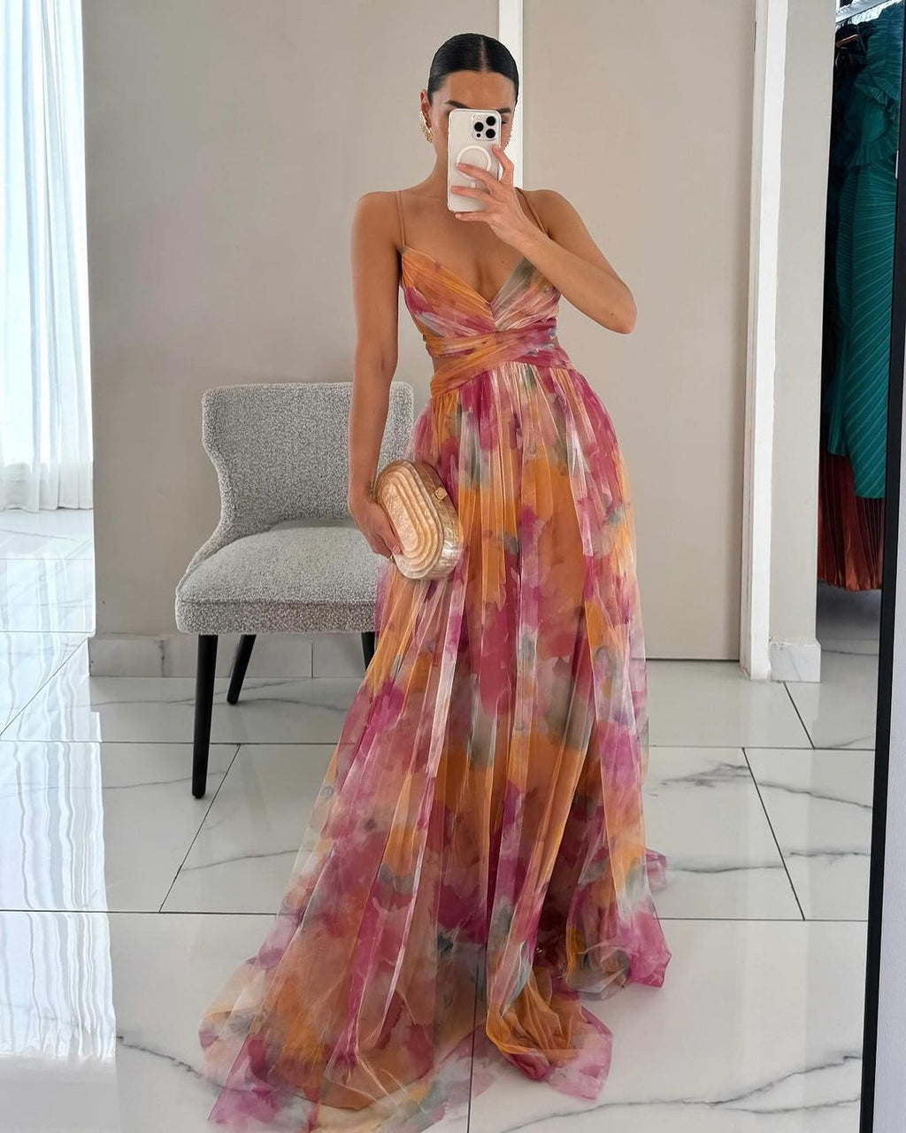 MAISON CHÉRIE | Vestido mujer maxi floral elegante – vestido fluido tirantes ligero