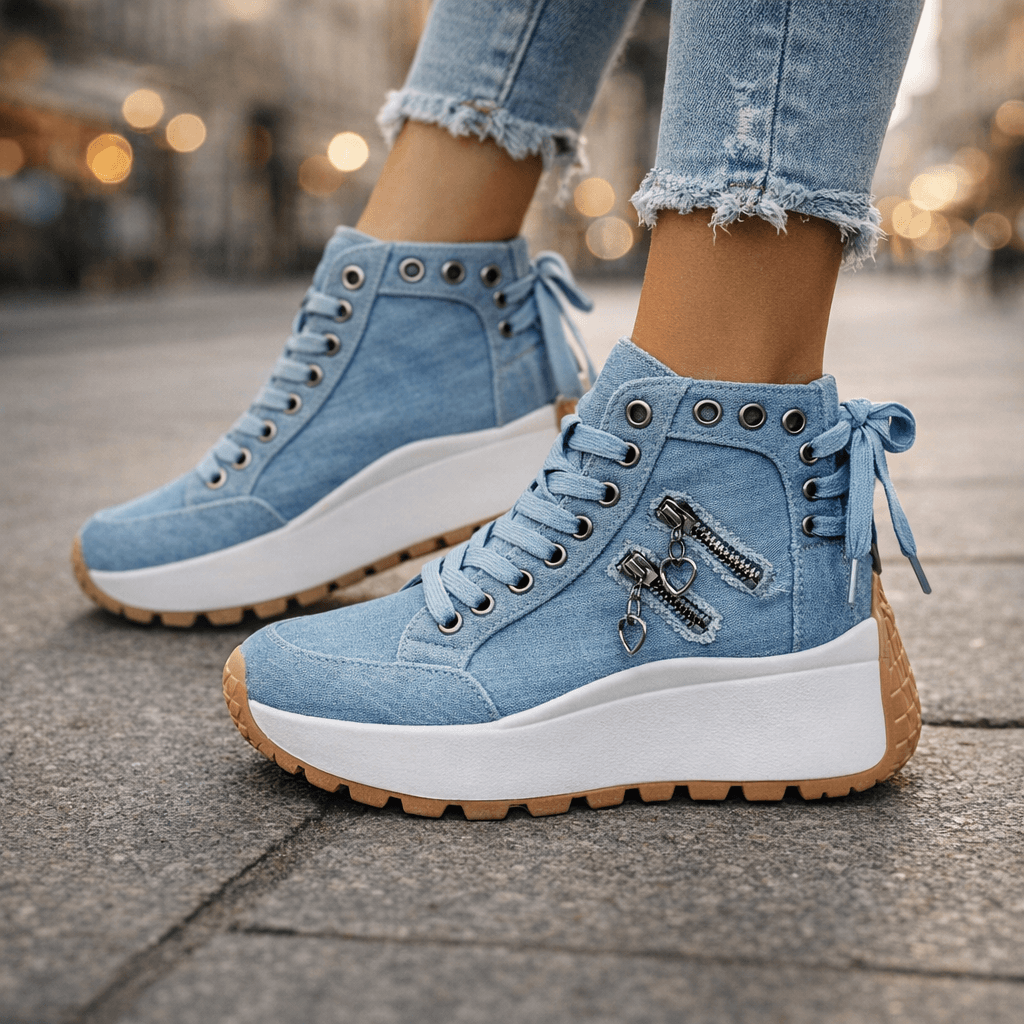 MAISON CHÉRIE | Zapatillas mujer plataforma denim chunky cremalleras urbanas