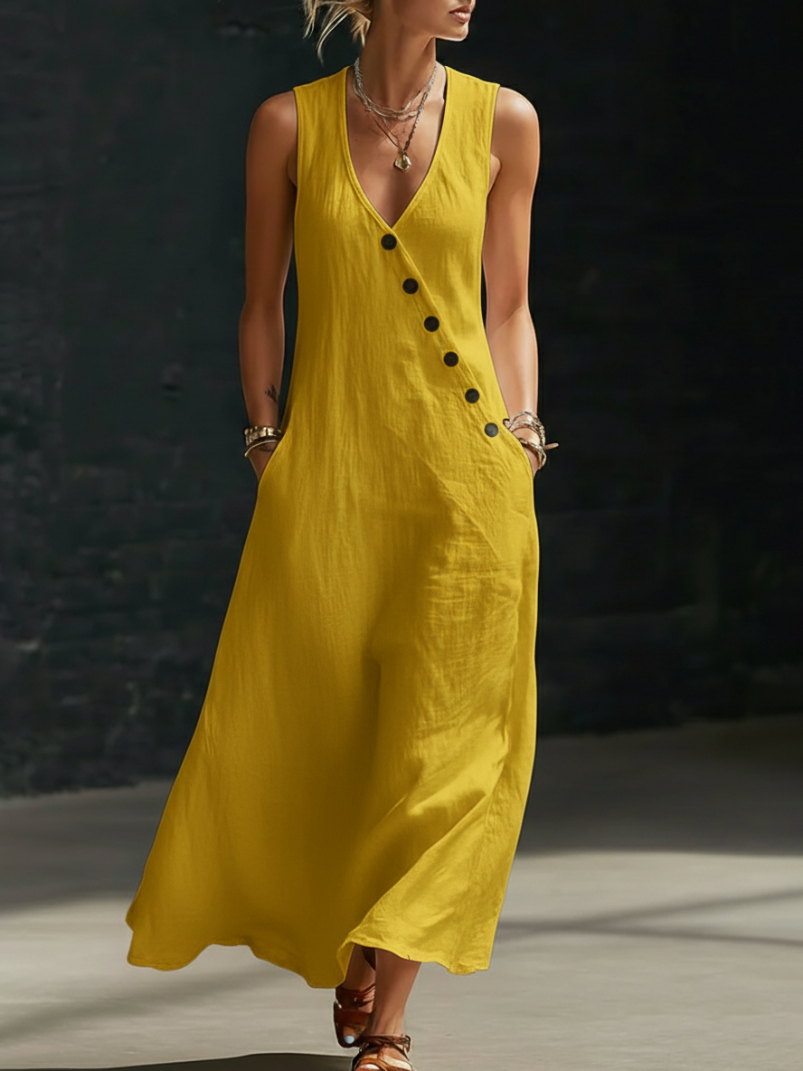 Vestido Aurore | Maxi Minimalista con Botones, Fluido