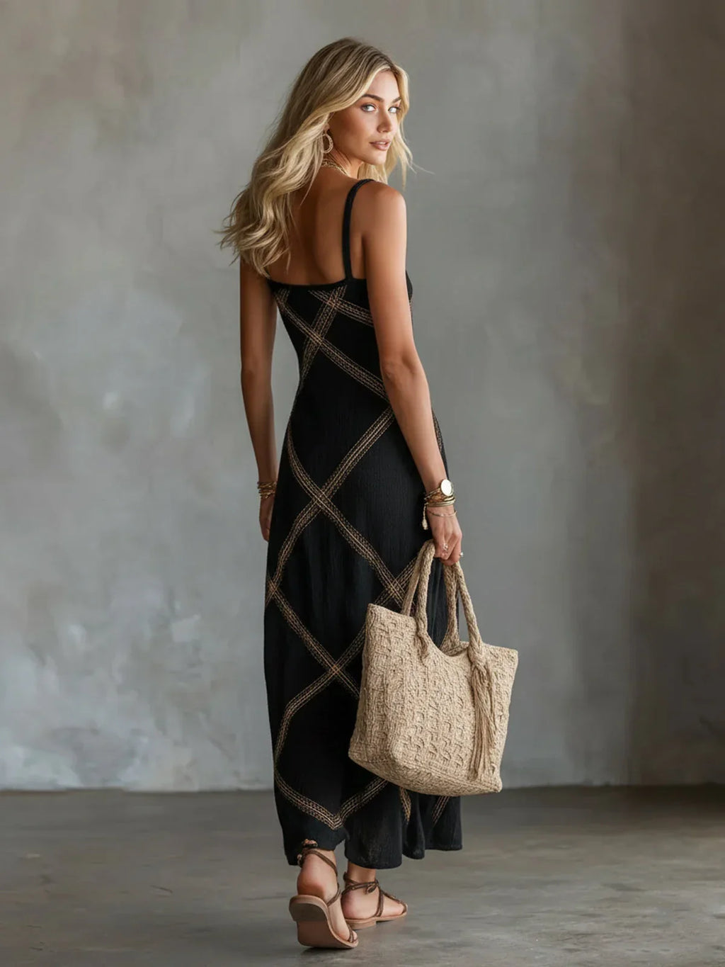 MAISON CHÉRIE | Vestido largo mujer de tirantes con estampado geométrico